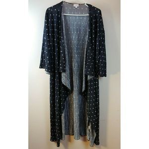 LuLaRoe Duster Kimono Cardigan Polka Dot Open Front Lightweight Black L‎ S16